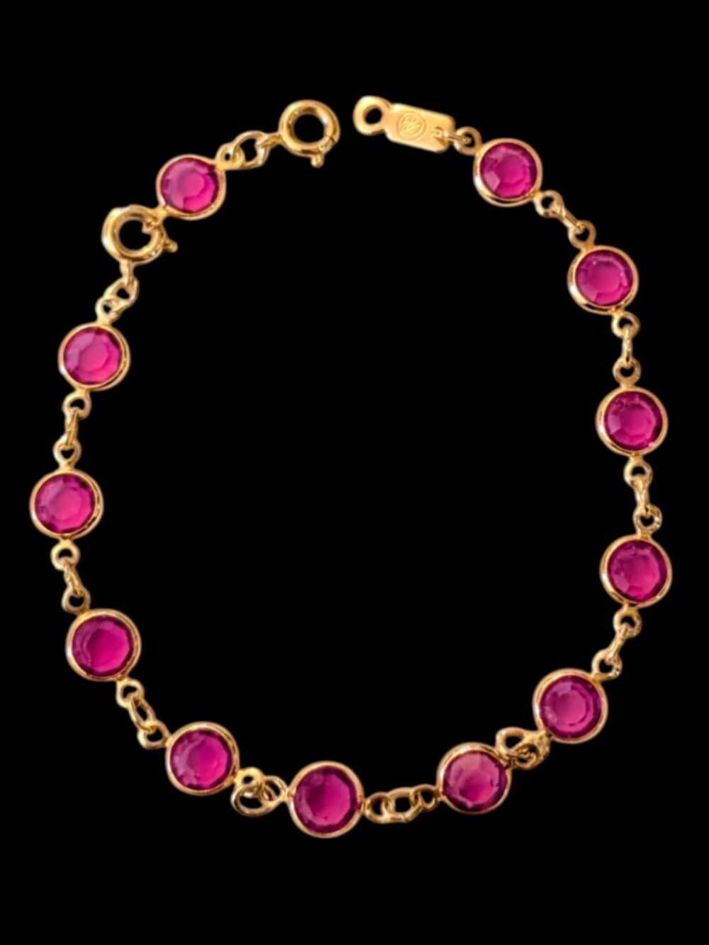 Swarovski Vintage Pink Crystal Bezel Set Gold Tone Size 7.25 Bracelet
